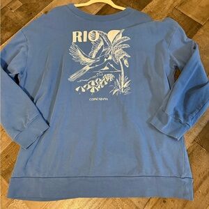 FARM Rio for Anthropologie Blue Rio Copacabana Graphic Sweatshirt Size L